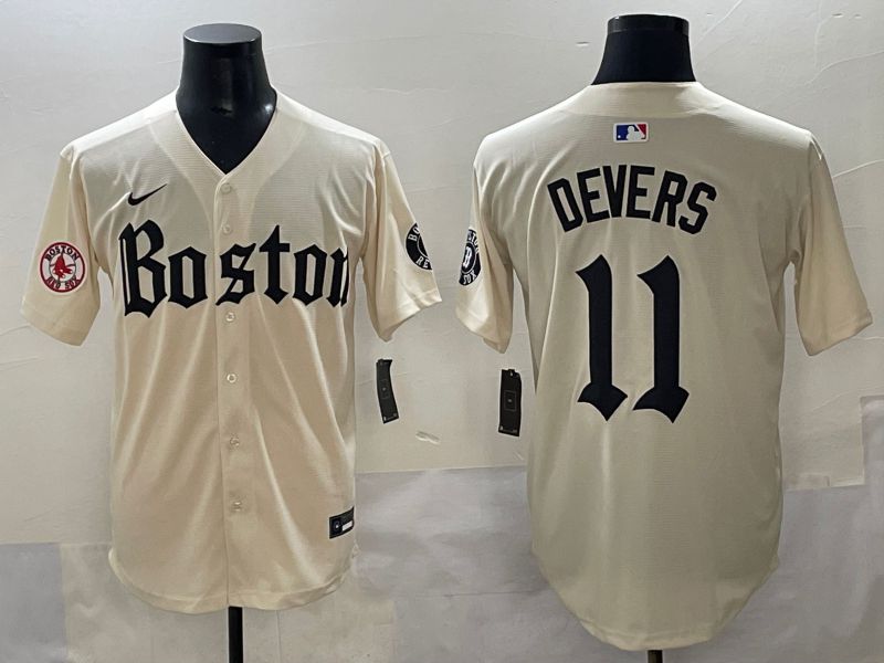 Men 2025 Boston Red Sox #11 Devers Cream Five generations Joint Name Nike MLB Jersey style 15->boston red sox->MLB Jersey